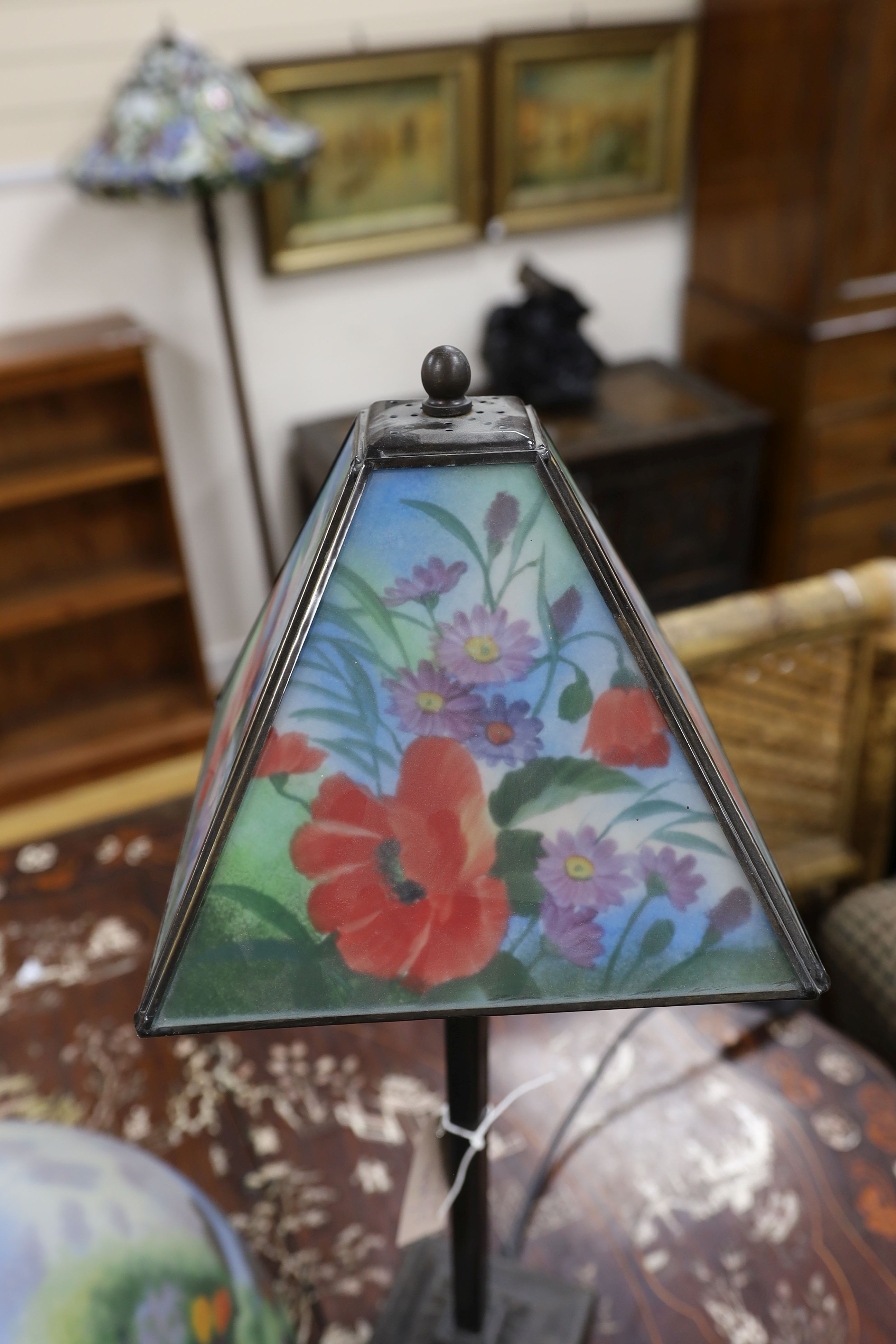 A Tiffany style fish lamp, height 24cm together with one other and a glass shade